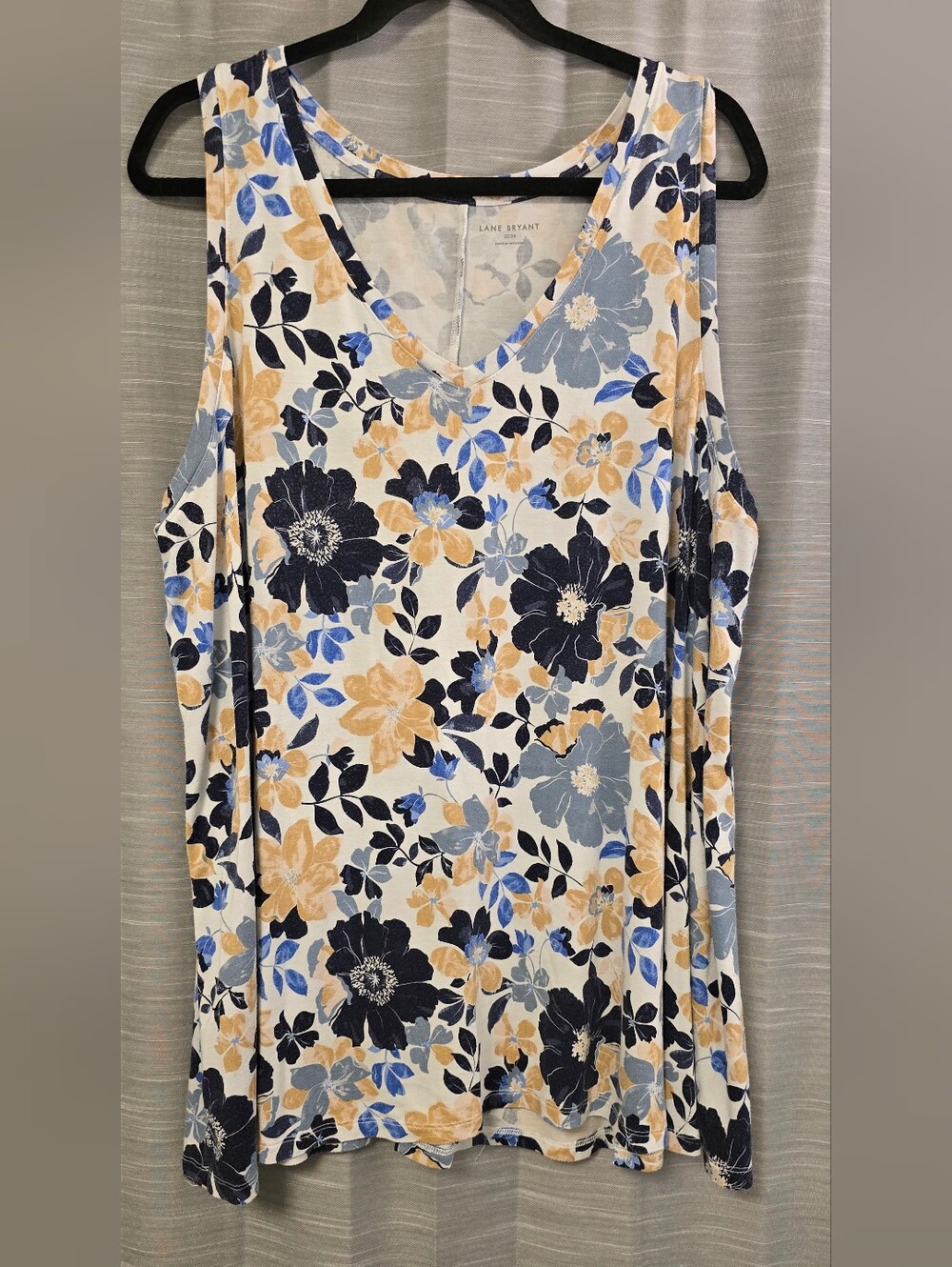 Lane Bryant Floral Cold-Shoulder Tank — Black, Blue & Tan Flowers